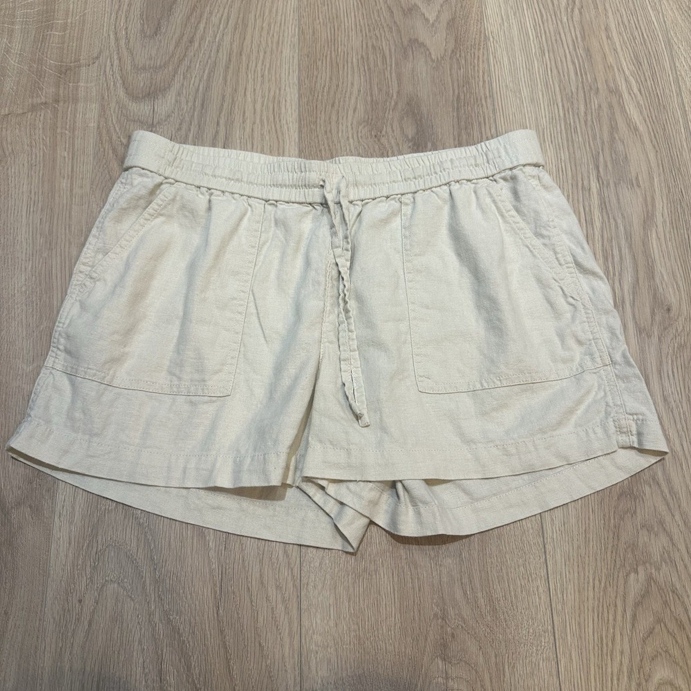J.Crew Sz Small Linen Blend Elastic Waist Chino Shorts Tan Mid Rise 2.5" Inseam